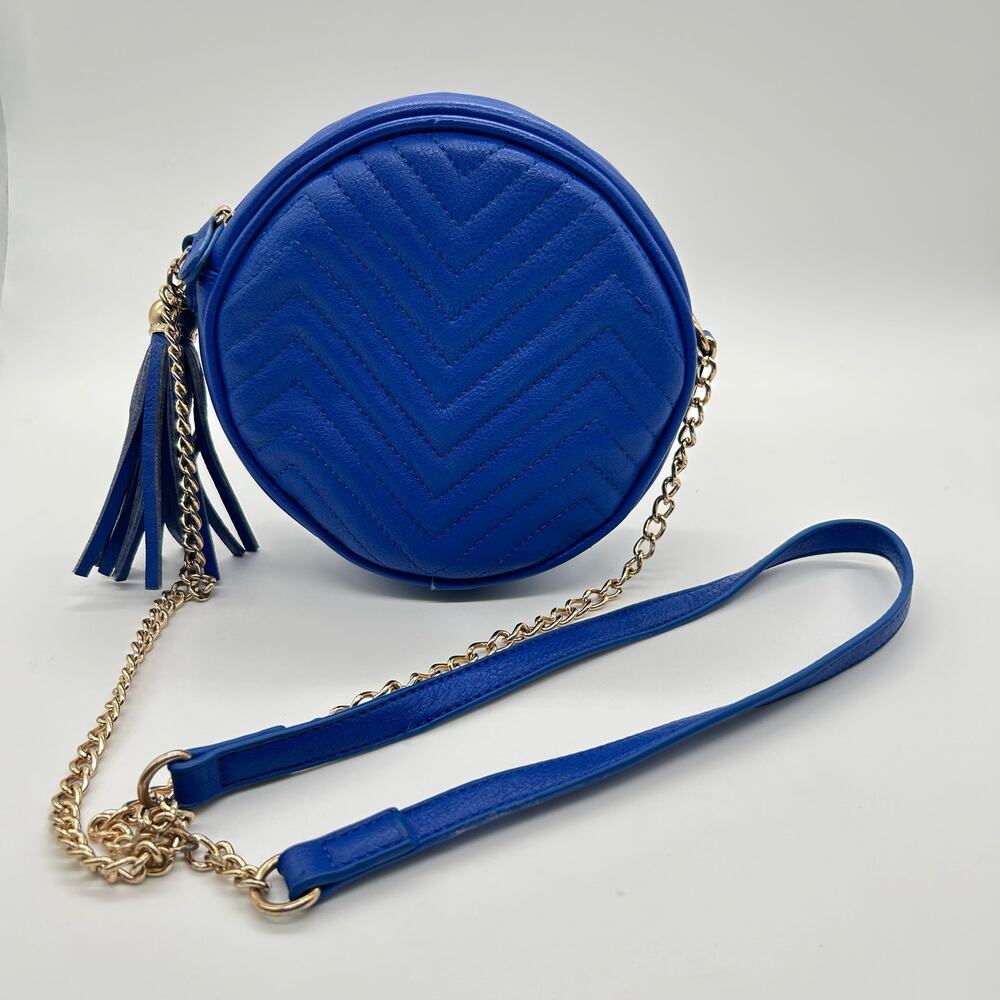 LD Crossbody Handbag Womens Small Blue Round Gold Chain Crossbody Bag